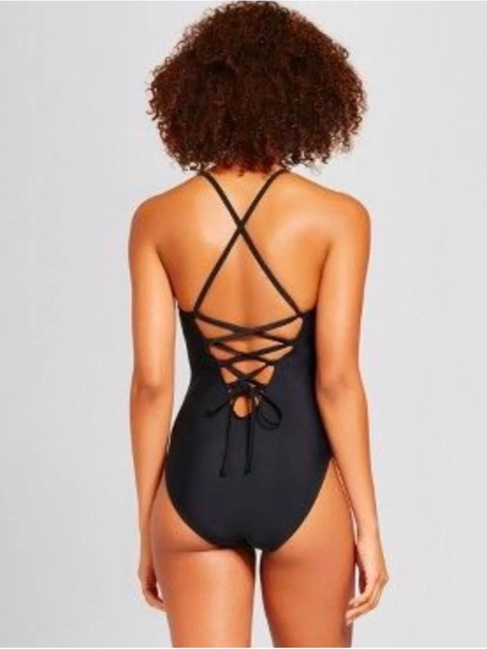 NWT Xhilaration Black One-Piece Swimsuit with  Floral‎ Embroidery Size L